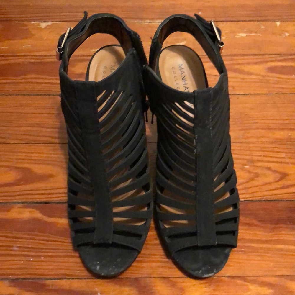 Black heeled open toed sandals. Size 9